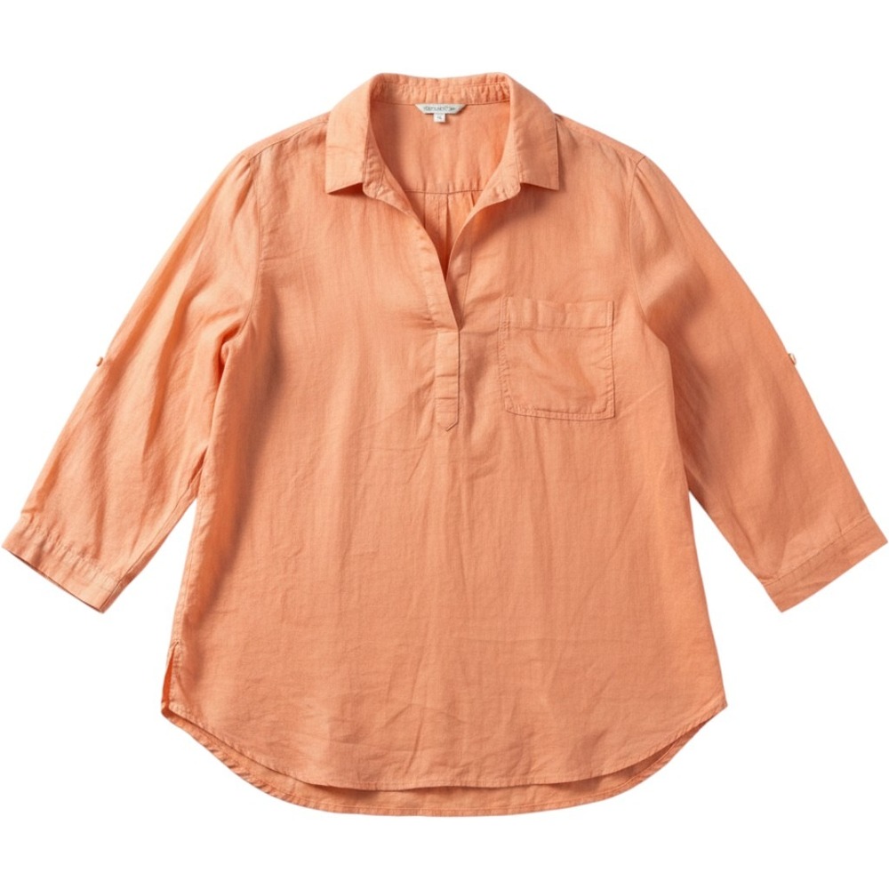 John Mark Peach Orange 100% Linen 3/4 Sleeve Tunic Top Womens Large Boho